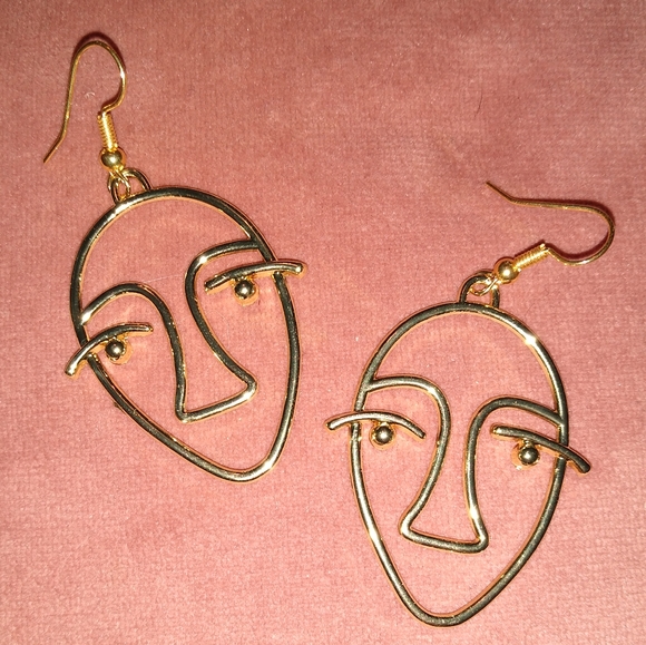 BOGO Abstract Face Earrings Artistic Outline Eyes Eyelashes Gold Line Art New - Picture 5 of 8